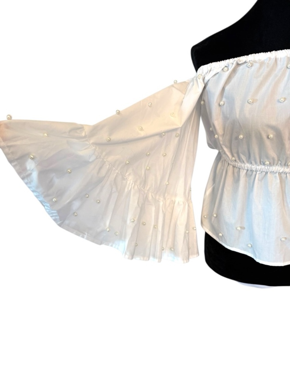 White Pearl Accent Off The Shoulder Top - Picture 6 of 9